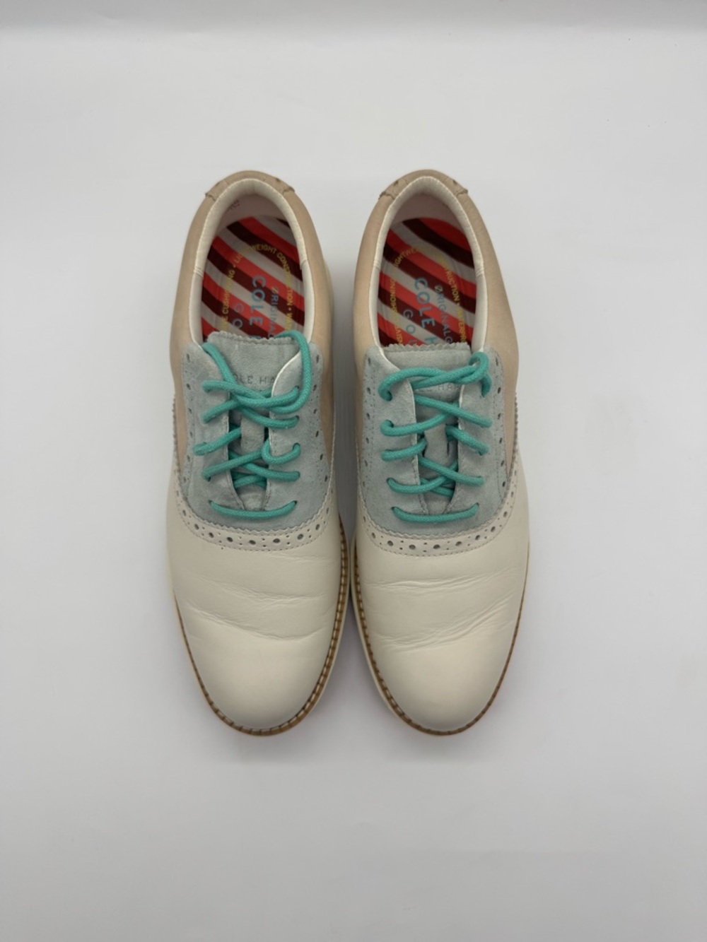 Cole Haan Grand 360 Shortwing Women’s Golf Shoe Sesame/Blue Glass/Ivory Size 8.5
